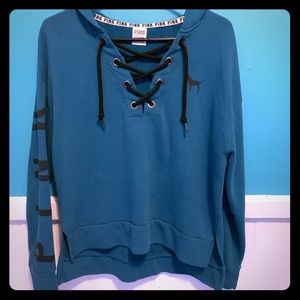 VS PINK Teal Lace-Up Hoodie